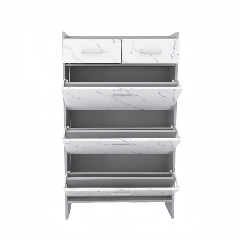 High Glossy Marble Doors Shoe Rack 3 Doors Shoe Cabinet With 2 Drawers