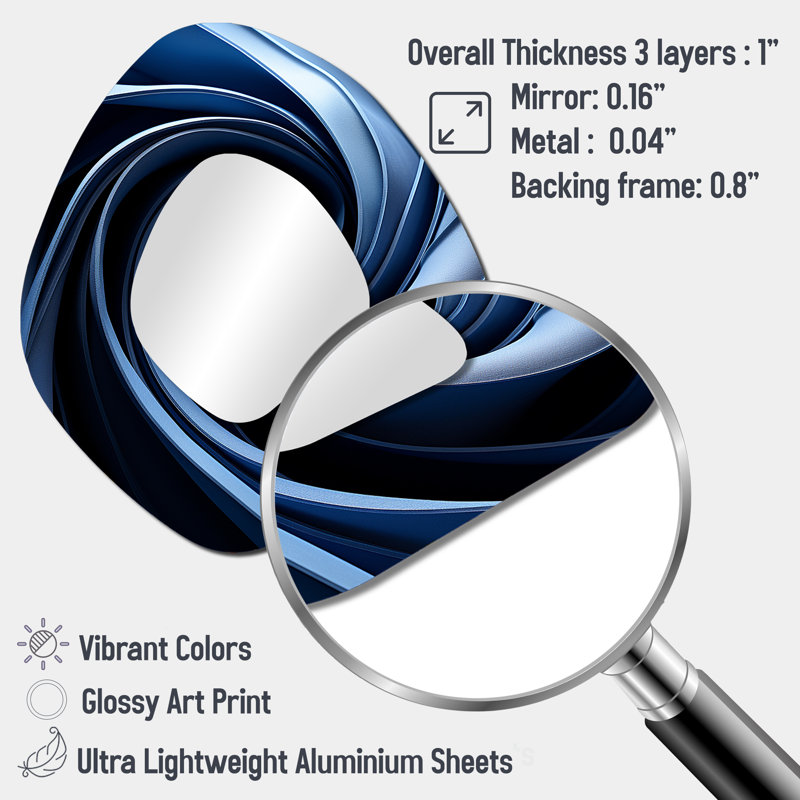 Flemingdon Spiraling blue abstract vortex II - Abstract Spirals Unique Shape Mirror, Blue Asymmetrical Decorative Wall Mirror, Printed Metal Art