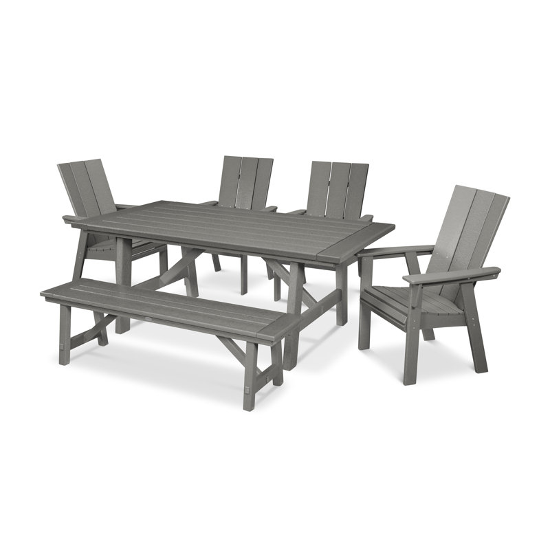 Ensemble de salle à manger campagnard rustique moderne avec banc Adirondack 6 pièces Modern, Gris ardoise