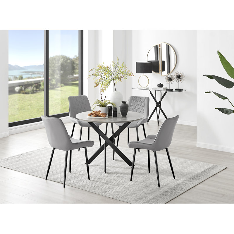 4 - Person Dining Set, 75 x 100 x 100cm, Black, Grey/Black
