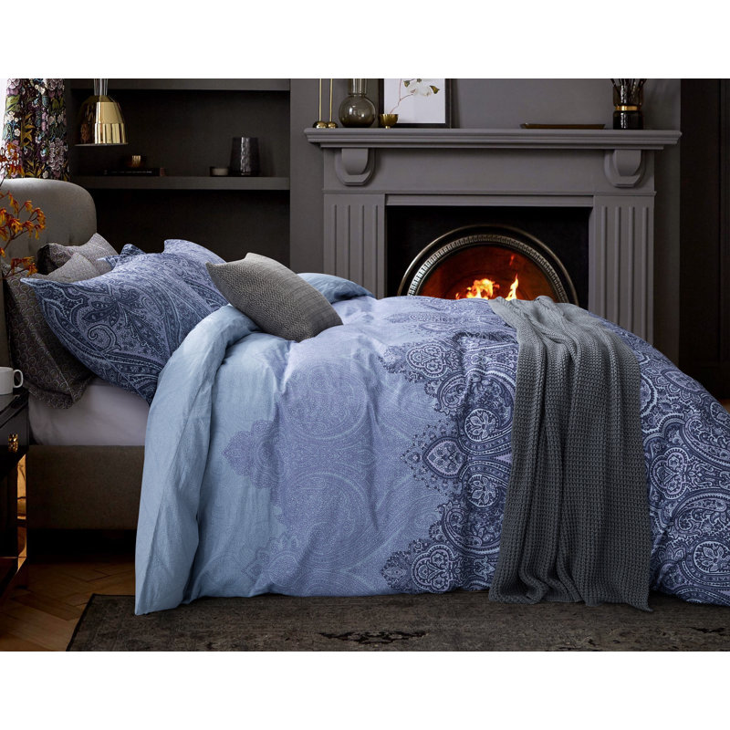 Cotton Sateen Paisley Duvet Cover Set, Super King Duvet Cover+2 King Shams