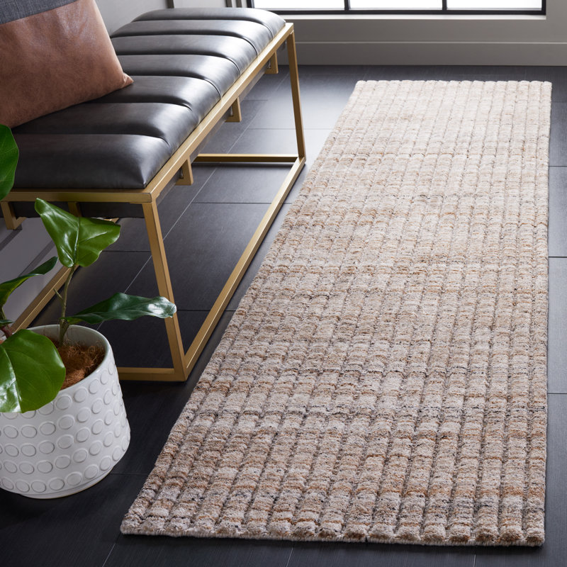 Tapis beige / uni en coton tissé à la main par MSR7301 Mirage Martha Stewart, Tapis de couloir 2 pi 3 po x 8 pi