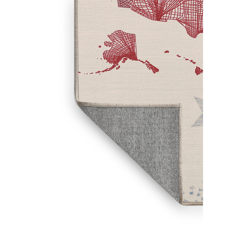 Machine Washable Collingswood July 4Th Modern & Contemporary Abstract Rug in Beige – Beige Binding, 2x3