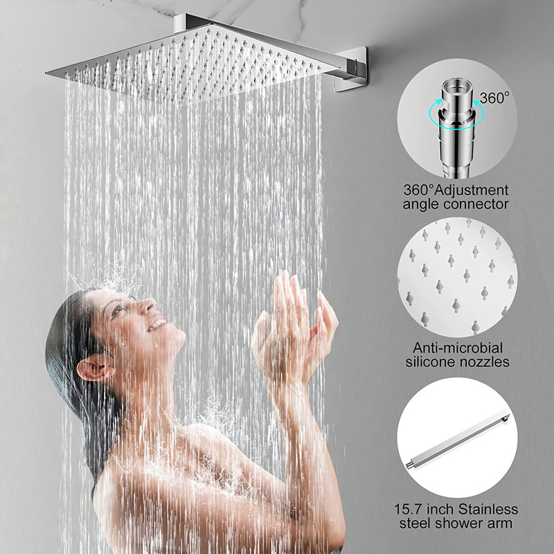 Système de douche mural complet de 10 pouces avec valve brute, Chrome poli