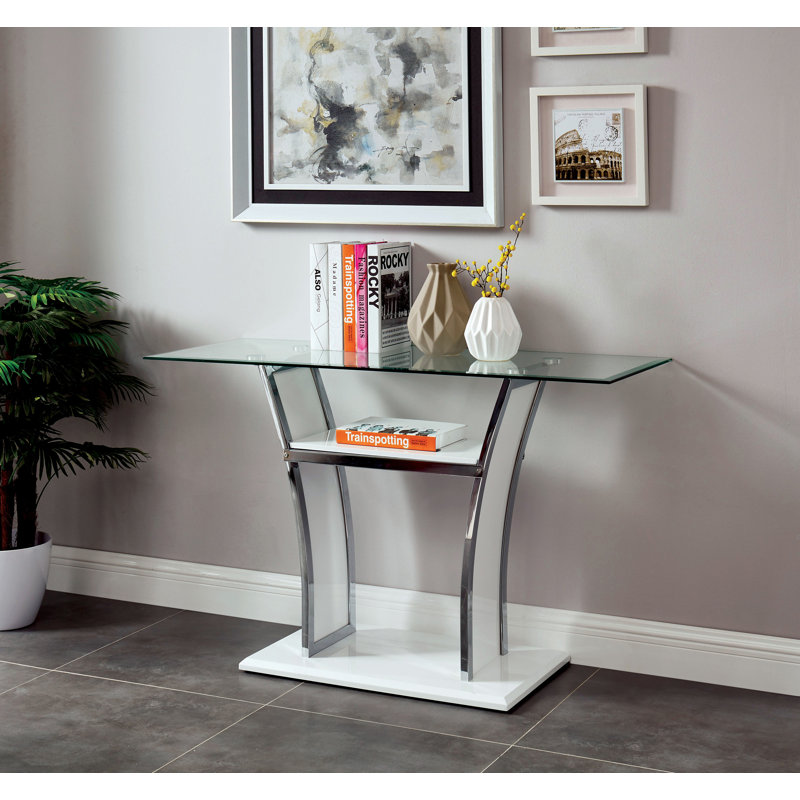 48'' Glass Top Console Table, Glossy White