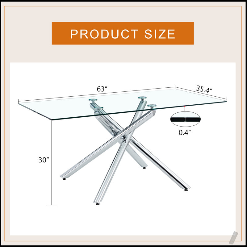 Grande table de salle à manger rectangulaire moderne minimaliste en verre