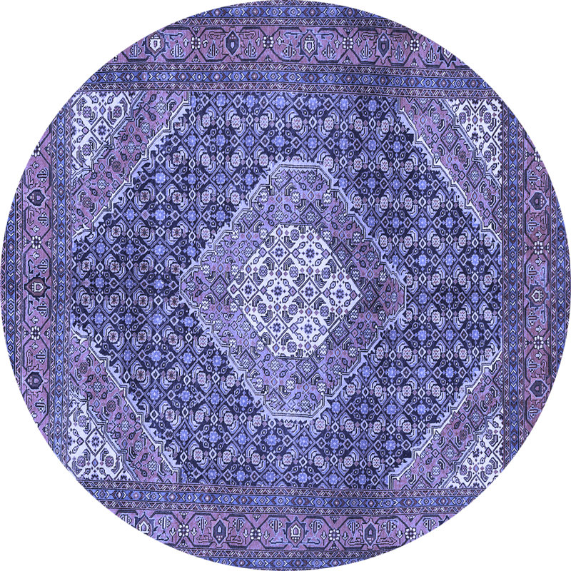 Tapis rond en laine / polyester tissé à la machine oriental en bleu marine / mauve
