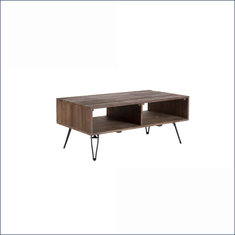 Table basse en bois récupéré pour le salon, rangement ouvert pliable et amp; Style rétro