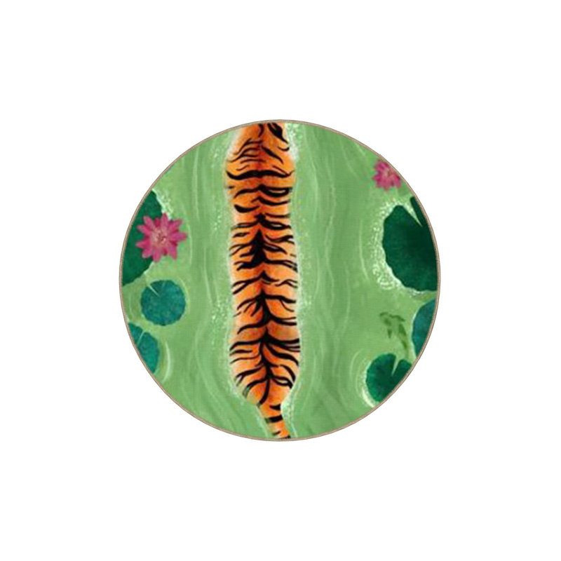 Green Themed Lake and Tiger Patterned Creative Modern Decorative Rug, Rectangle 4'7" x 6'7" Rug Pad Included