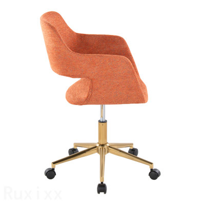 Gold Metal & Orange Fabric Contemporary Task Office Chair