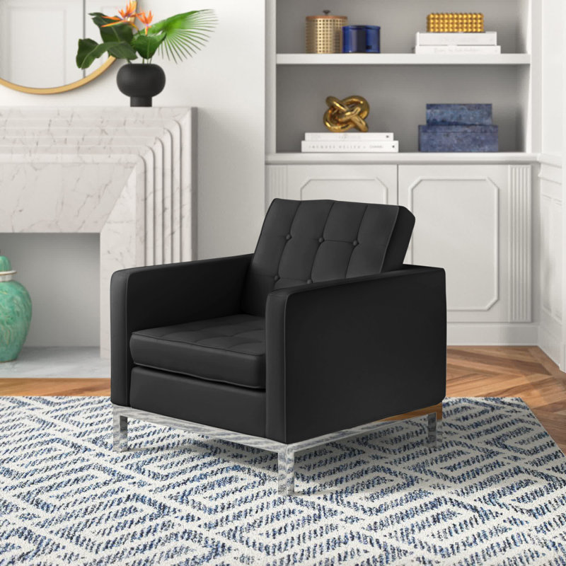 Fauteuil Mid-Century, Similicuir noir