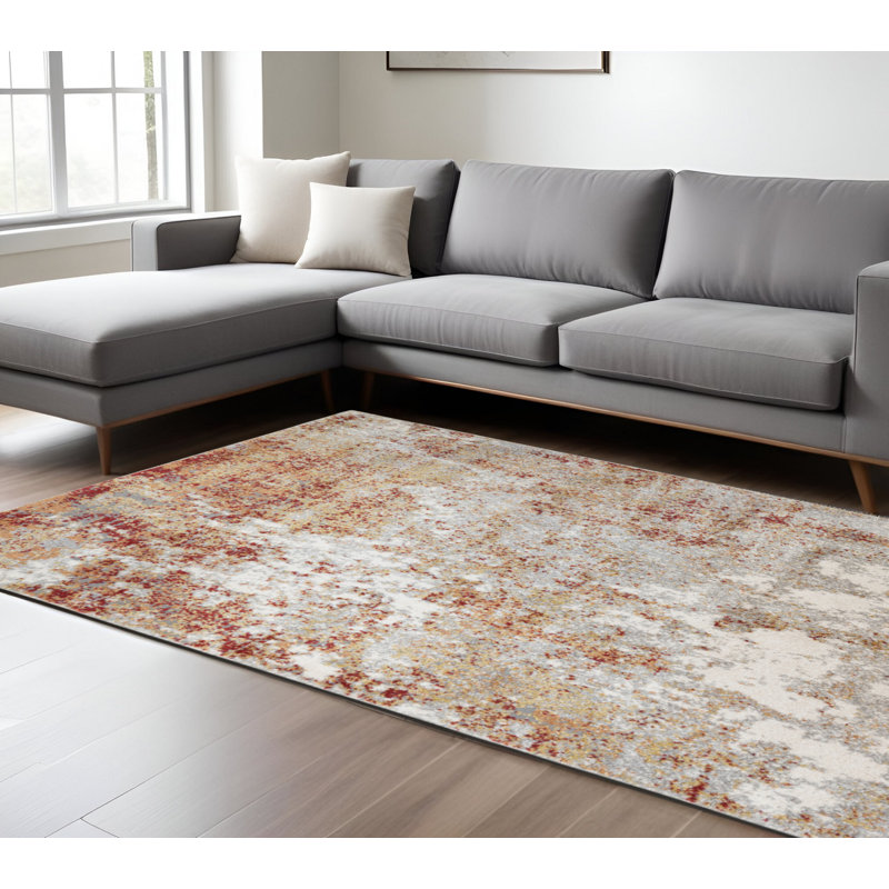 Tapis abstrait rouge et crème 9 pi x 12 pi ivoire