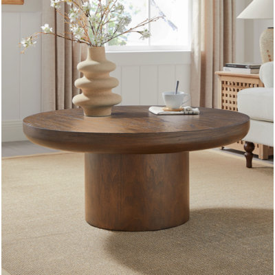 Table basse ronde de 35,98 pouces avec pieds cylindriques, table de table en placage de bois, table d'appoint de canapé arrondie pour le bureau du salon
