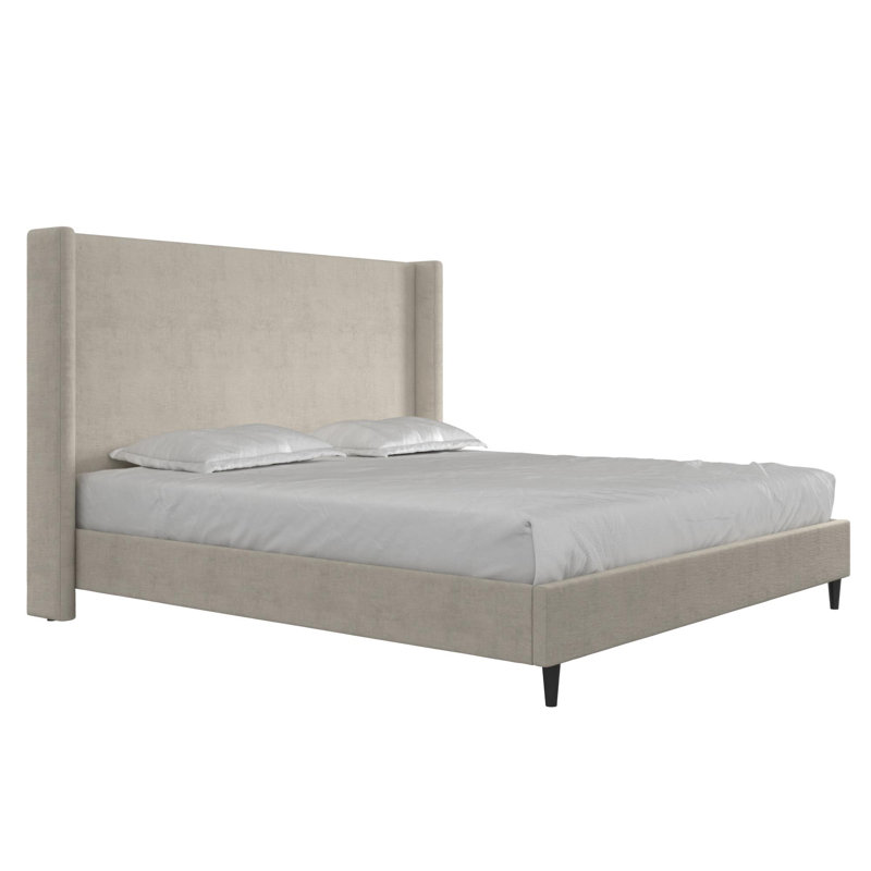 Ifigeneia King Upholstered Wingback Bed, Light Gray Velvet 