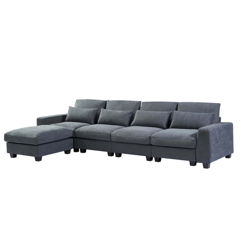 Canapé modulaire en L en chenille avec méridienne réversible en L gris robuste et robuste, Gris foncé