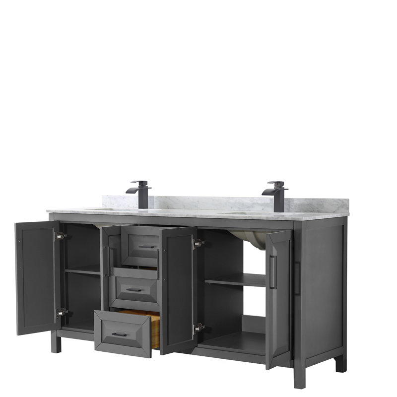Ensemble de meuble-lavabo double 72 po Daria, Gris foncé, Marbre de culture de Carrare, Noir mat
