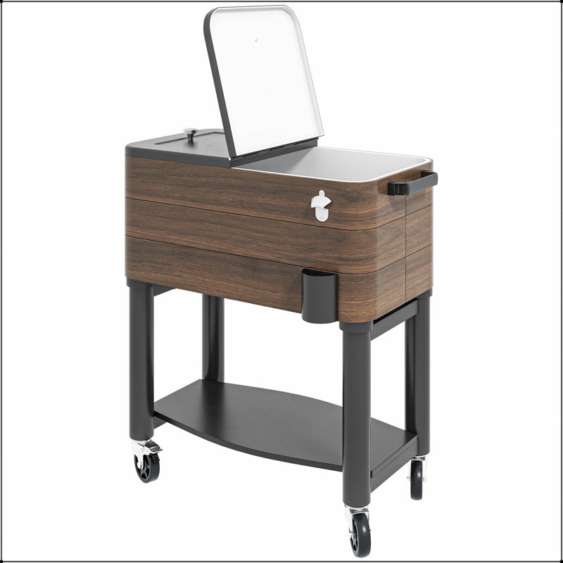 Chariot-glacière d'extérieur Outsunny, glacière à boissons roulante d'une capacité de 60 pintes, doublure isolée et roues verrouillables pour les barbecues au bord de la piscine