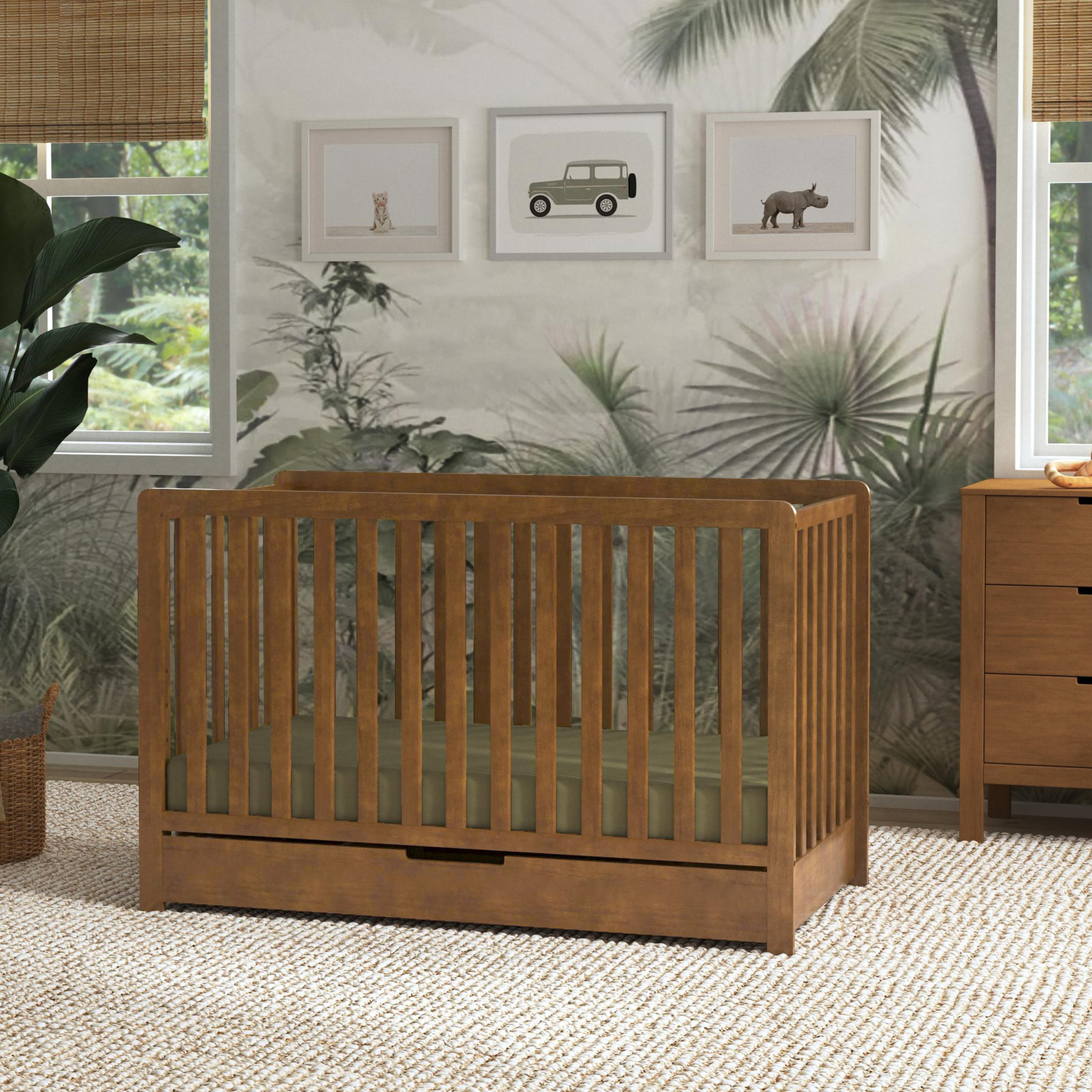 Colby 4-in-1 Convertible Crib with Storage  , Walnut