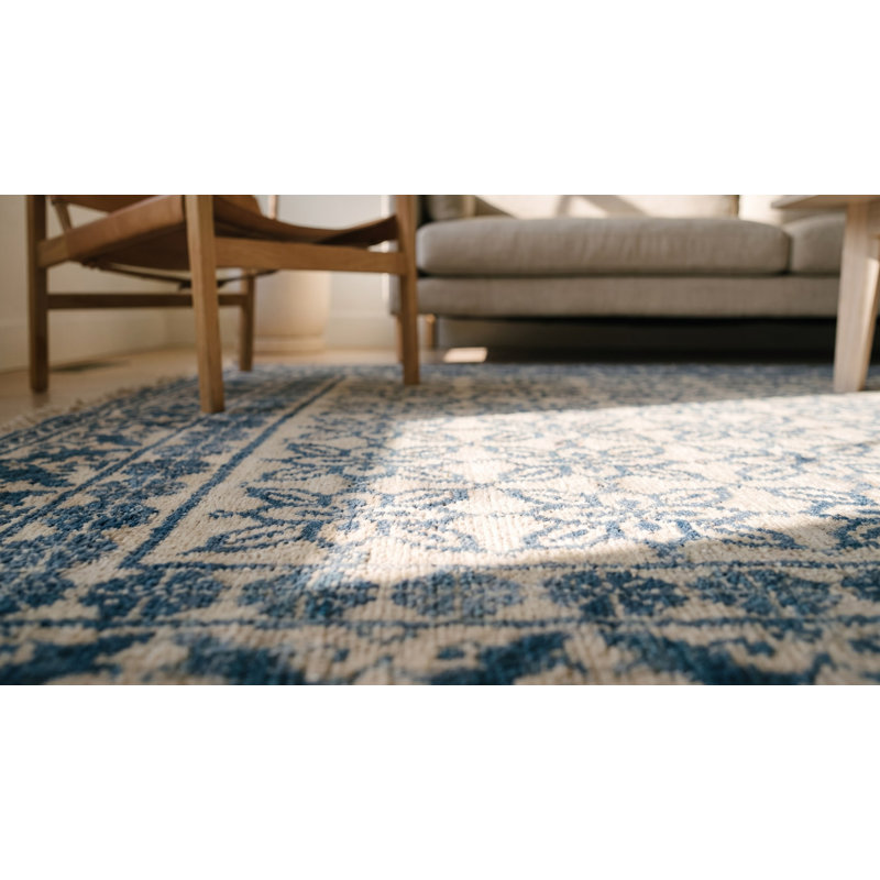 Soft Cream and Blue Color Antique Small Scatter Size Cotton Pile Agra Rug