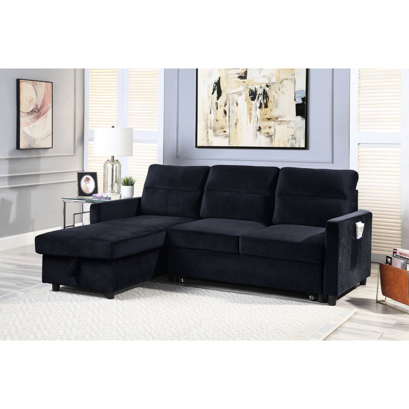 Canapé modulaire de 81,5 po avec canapé-lit réversible, revêtement en velours et poche de rangement pour chaise longue