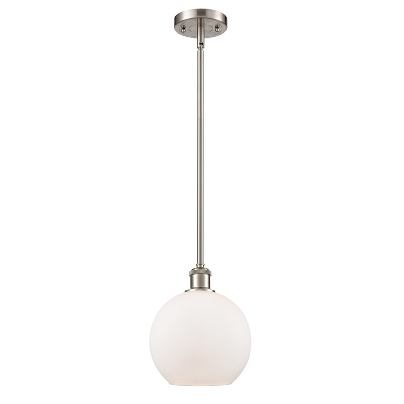 Luminaire suspendu sphérique 1 lumière Roxane, Nickel satiné brossé, Blanc mat