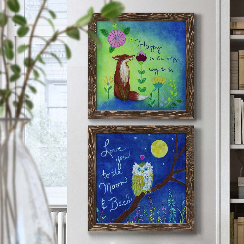 " Happy Fox " 2 - Pieces, 17" H x 34" W x 1.5" D, Maple Framed