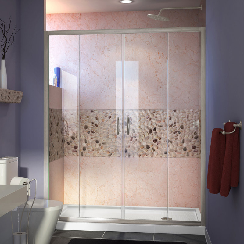 Visions 60" W x 74.75" H Semi-Frameless Shower Enclosure, Right, Brushed Nickel/White