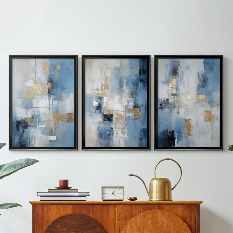 Série ABSTRACT Dxxxxx - Toile tendue avec châssis encadré - 3 pièces, H 21 po x l 30 po, Noir