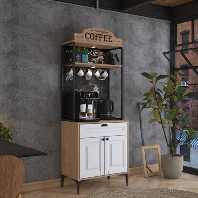 Modern Multi-Purpose Cabinet, Walnut & White, 27.6 x 73.3 x 15.7 inches | 100% Melamine Coated E1 Quality Chipboard | Numerous Shelves, Wall-Mountable, Additional Storage, 1 Drawer | Stylish & Functional Design for Any Space