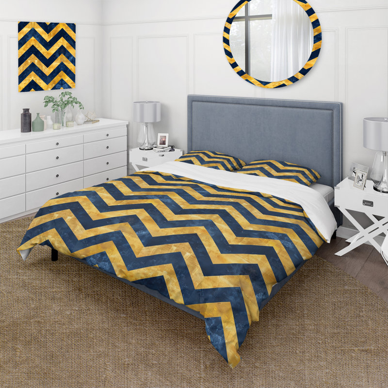 Ensemble de housse de couette Golden Chevron X III - Midcentury, Queen Duvet Cover + 2 Standard Pillow Shams