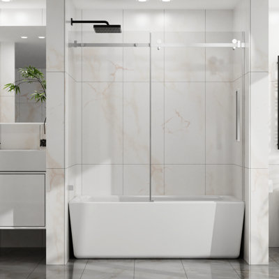 Sliding Shower Door, Clear Tempered Glass, Waterproof Edge, Silent Pulleys Sealing Strips,