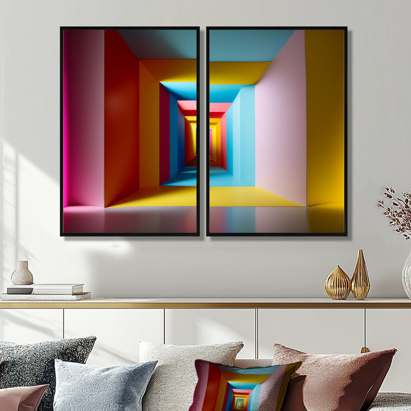 «Pastel Color Rectangular Infinity» - impressions sur toile modernes bleues, Noir, H 36 po x l 48 po