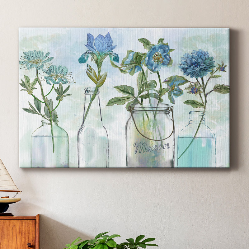 Bleus rétro - peinture sur toile tendue, H 8 po x l 12 po x P 1,5 po