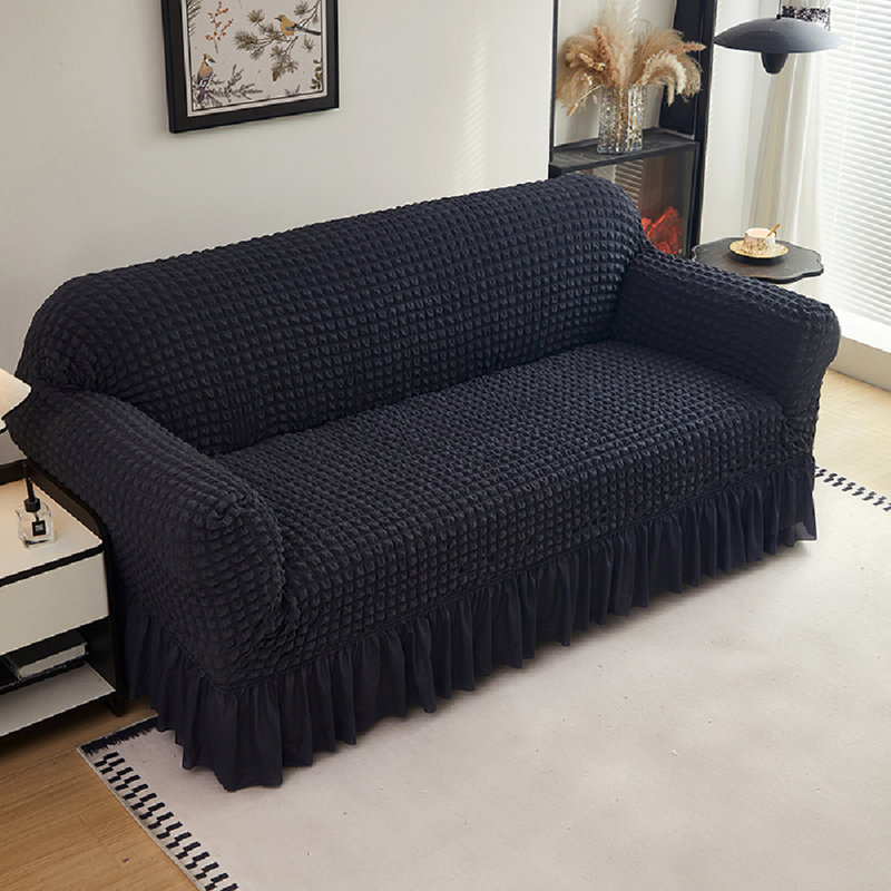 Housse texturée extensible à jupe pour canapé, Tissu noir, H 40 po x l 55 po x P 39 po