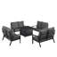 Ensemble de table de foyer en aluminium noir avec quatre causeuses profondes-687634585