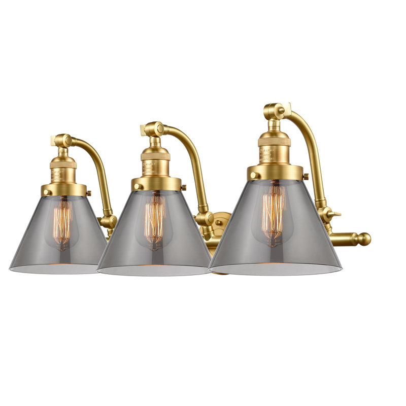 Plumlee 3 - Light Dimmable Vanity Light, Smoked, No Bulb Included, Satin Gold