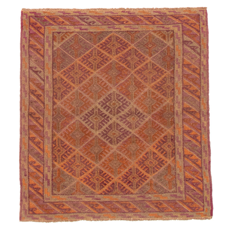 Tapis kaki noué à la main de conception unique 3 pi 7 po x 3 pi 11 po Joannamarie