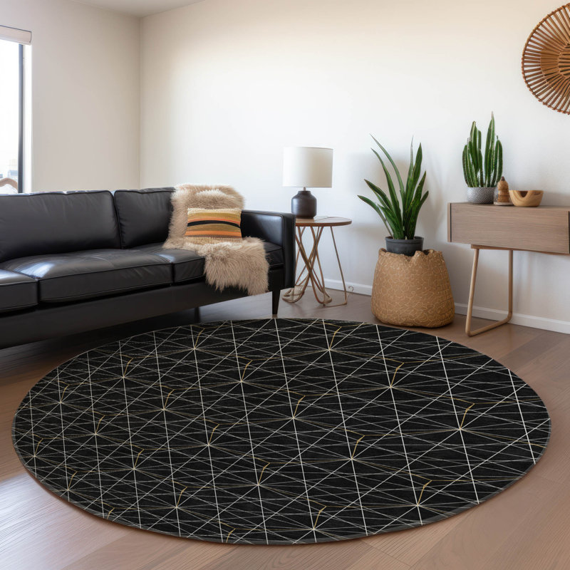 Premium Machine Washable Naglee AMF987 Geometric Rug, Round 8'