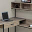 Bureau d'ordinateur, bureau personnel, coin, tiroirs de rangement, forme en L, stratifié brun, métal noir-648858012