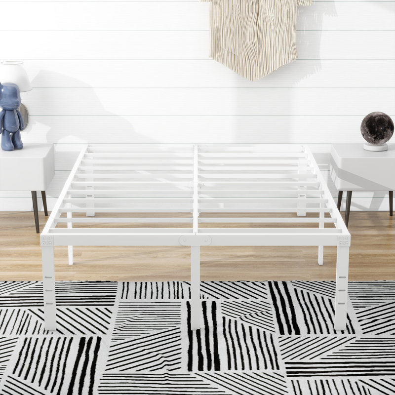 Base de lit plateforme en métal, Blanc, Double