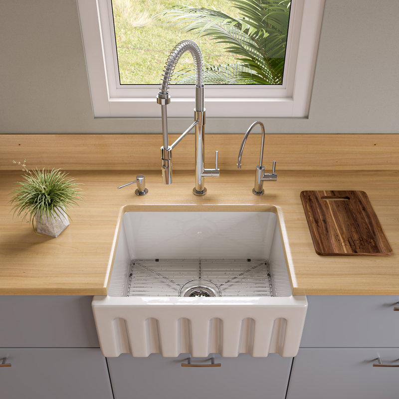 24'' L Single Bowl Fireclay Kitchen Sink, White