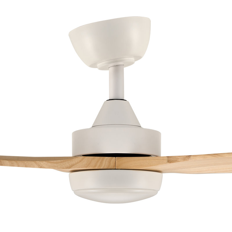 42" 3 - Blade Small Room Ceiling Fan with LED Light and Remote, White with Light Yellow Wood Blades