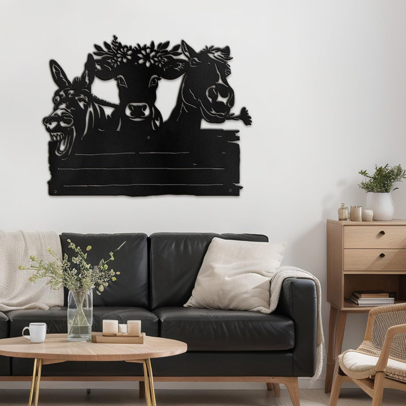 Décoration murale en métal, H 16 po x l 24 po x P 0,05 po, Noir
