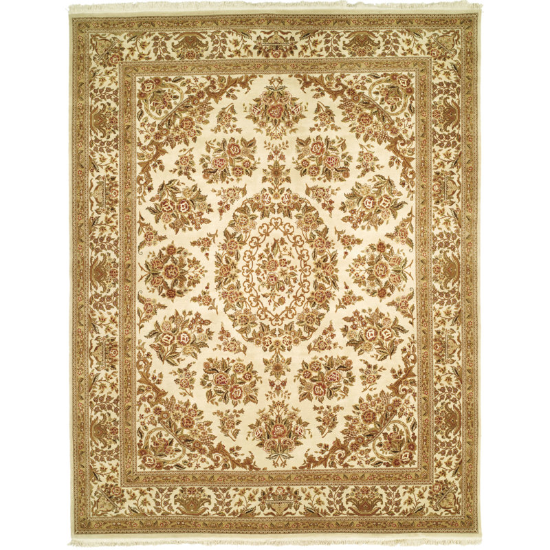 Tapis ivoire en laine noué à la main Ismay, Rectangle 7 pi 9 po x 9 pi 9 po