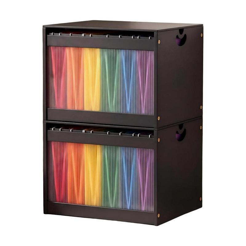 Organiseur de dossiers suspendus en bambou, boîte de bureau avec couvercles, ensemble de 2, noir, Black