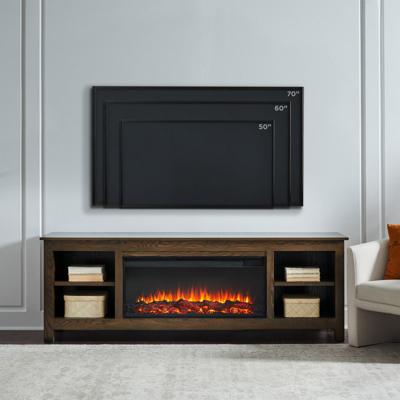 Charley 84" Electric Fireplace TV Stand, Medium Oak