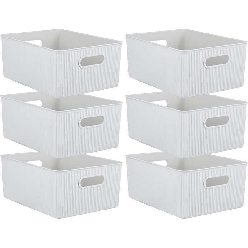 Ensemble de boîtes en plastique nervuré, 6, Blanc cassé