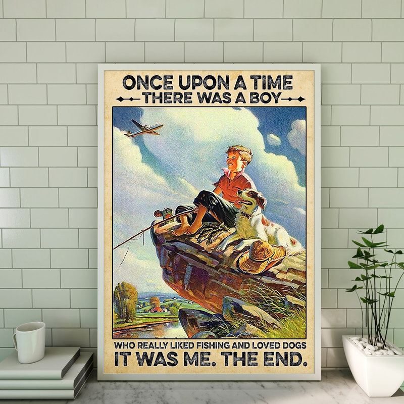 Il était une fois, il y avait un garçon, toile tendue pour décor de garçon, bleu et brun, H 14 po x l 11 po x P 2 po