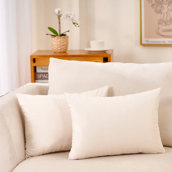 Velvet Reversible Throw Pillow, Cream, No