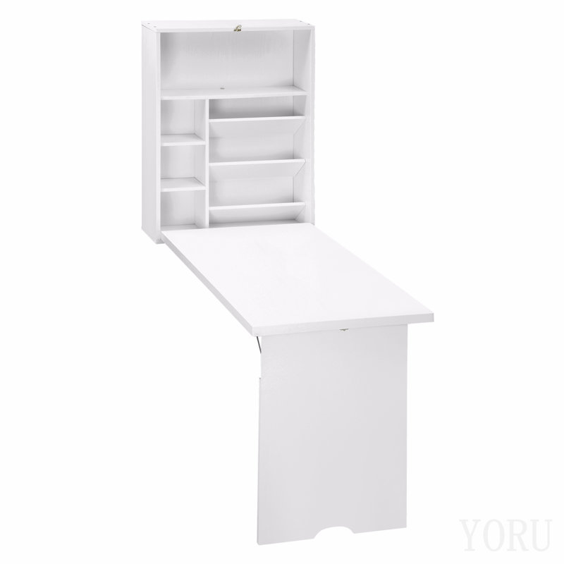 Bureau convertible mural pliable, bureau flottant multifonctionnel avec tablette de rangement pour bureau personnel, blanc